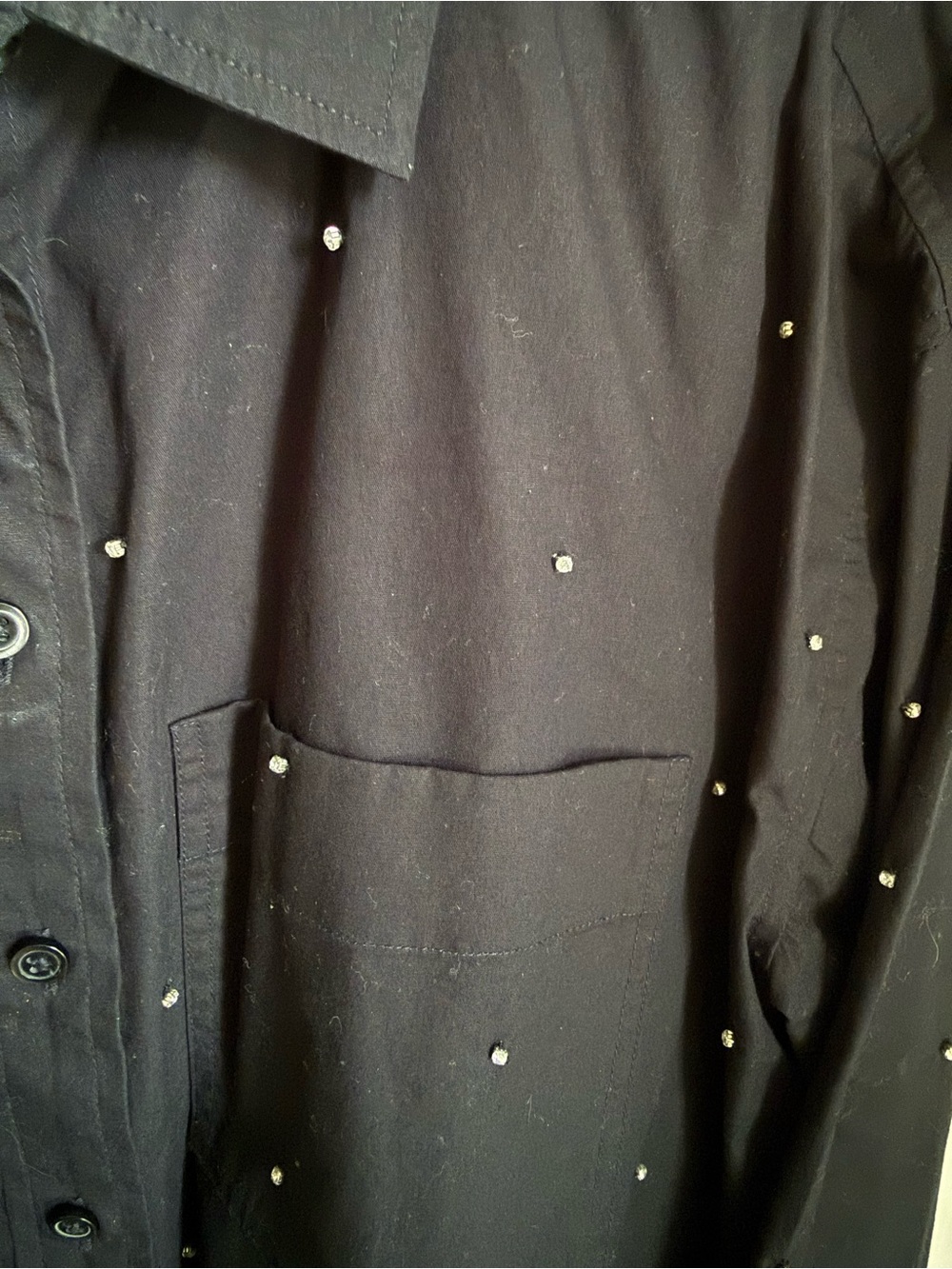 Madewell Black Cropped Button-Down Shirt with sparkling rhinestones. Size M. - Picture 5 of 9